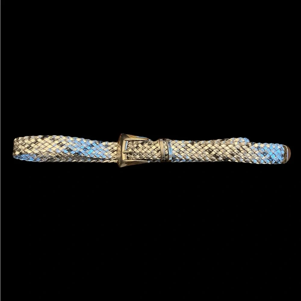 Vintage Metallic Silver Braided Belt Gold Buckle Y2K Retro Disco Boho 35.5